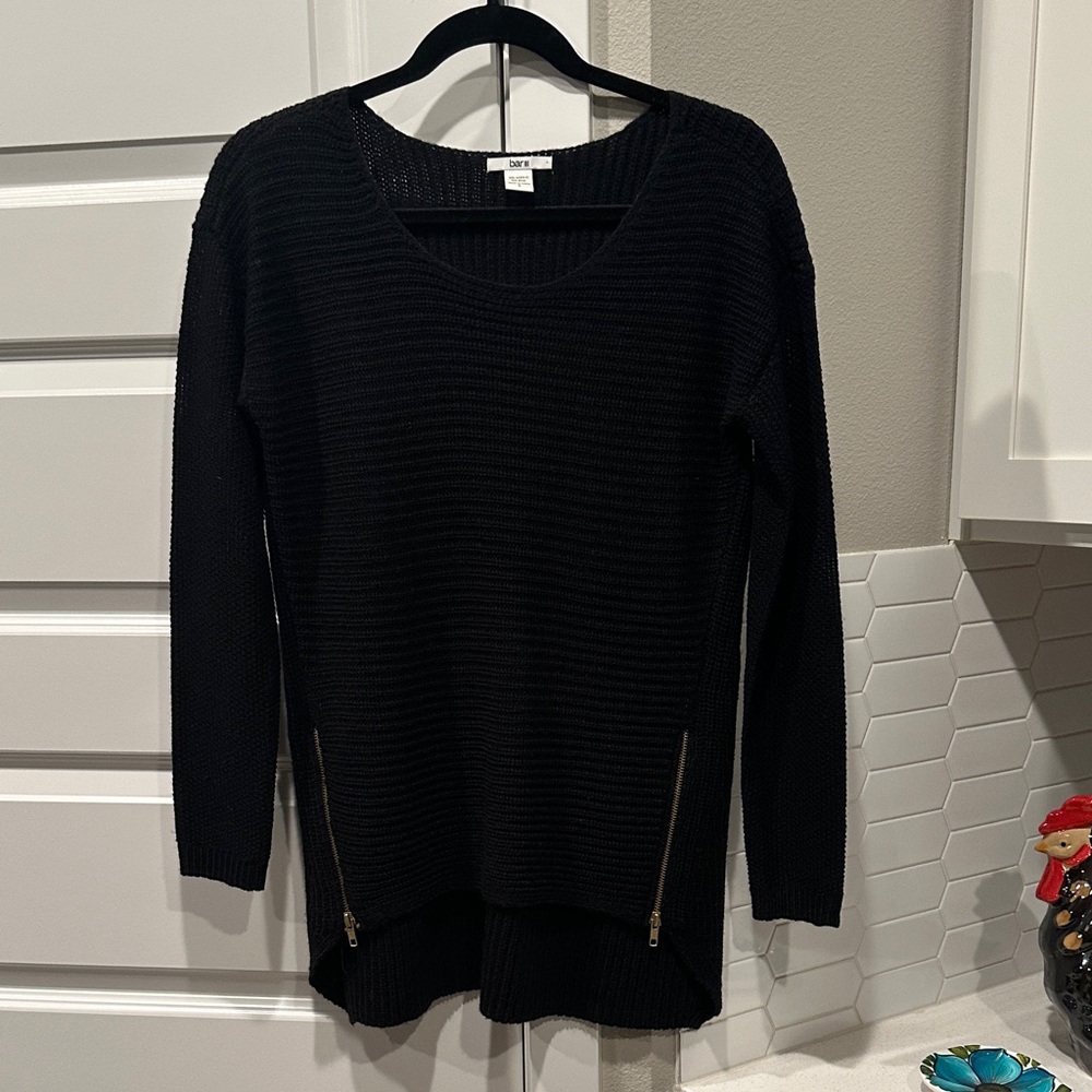 Bar III Black Sweater with Zipper Details NWOT